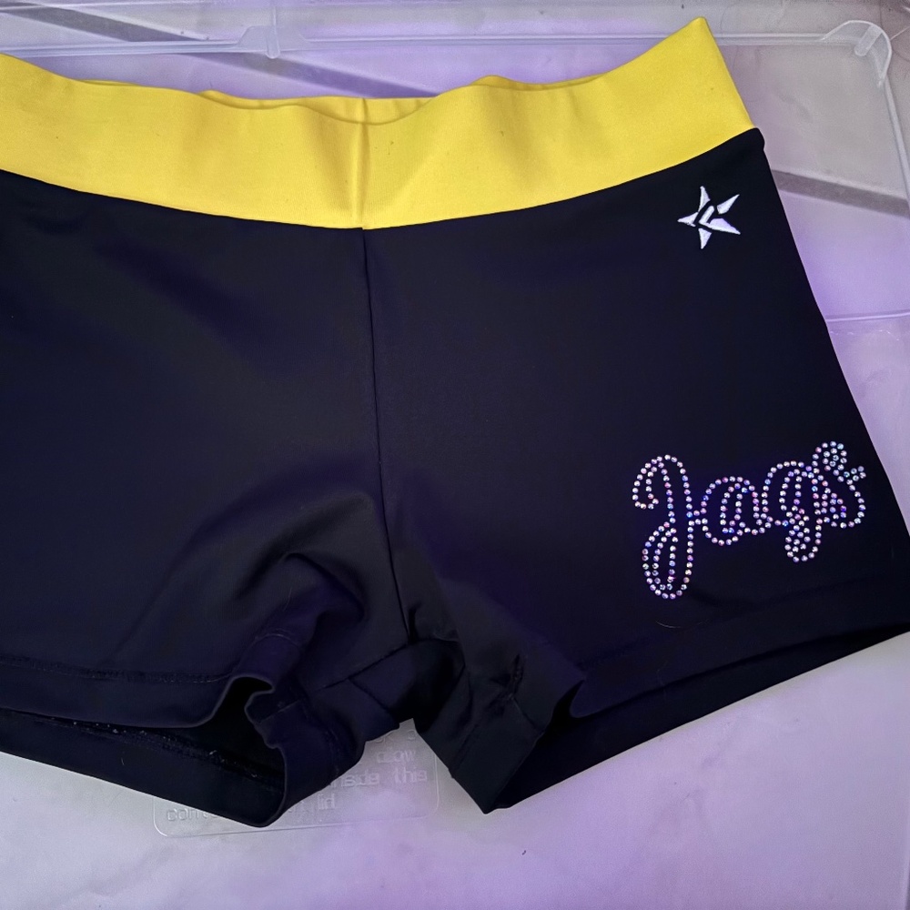 Black and yellow cheer shorts